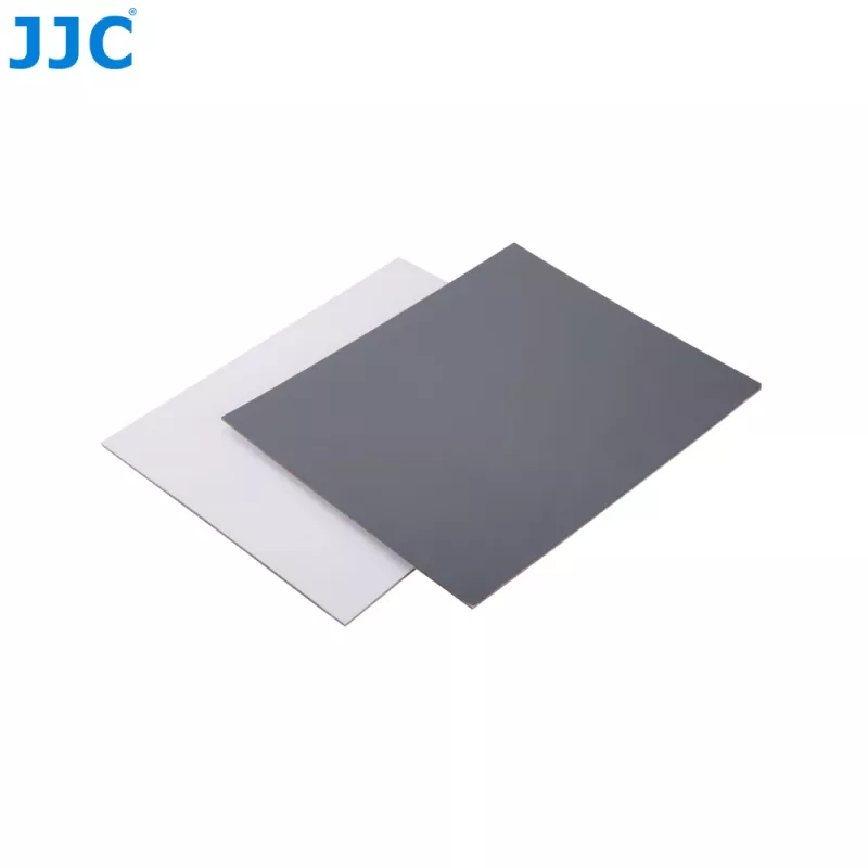 JJC GC Series 2-in-1 fotografijos kalibravimo kortelių rinkinys – 18% pilka kortelė ir baltos spalvos balanso kortelė, 20 x 25 cm, patvarus plastikas, su virvele