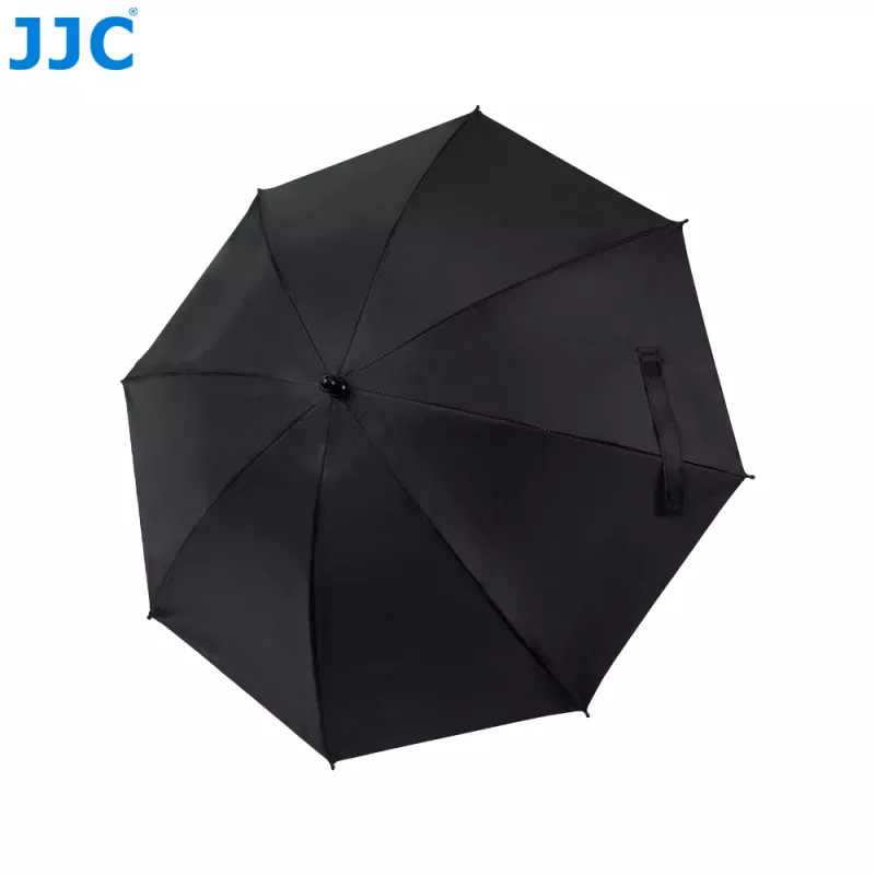 JJC fotoaparato lietaus skėtis su super spaustuku, 63 mm žiočių anga, 1/4 colio ir 3/8 colio sriegiais, juodas