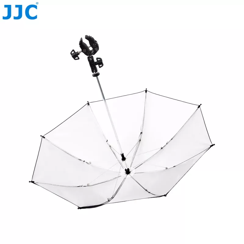 JJC fotoaparato lietaus skėtis su super spaustuku, 63 mm žiočių anga, 1/4 colio ir 3/8 colio sriegiais, juodas