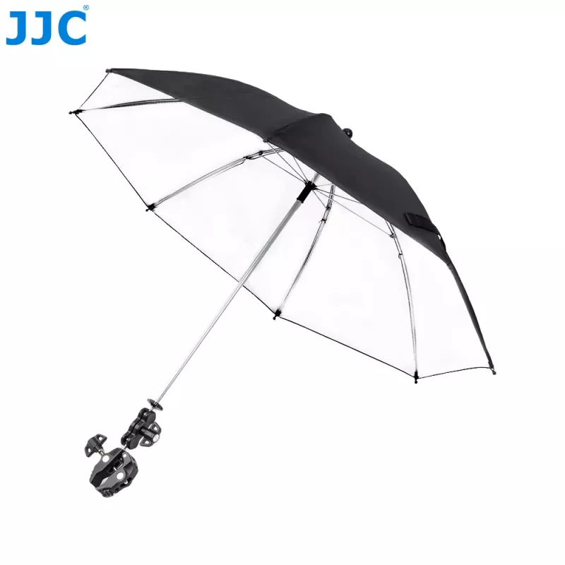 JJC fotoaparato lietaus skėtis su super spaustuku, 63 mm žiočių anga, 1/4 colio ir 3/8 colio sriegiais, juodas
