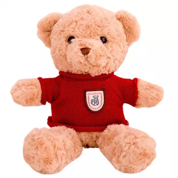 LEAN TOYS pliušinis meškiukas smėlio spalvos su raudonu megztiniu 40cm