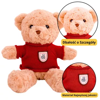 LEAN TOYS pliušinis meškiukas smėlio spalvos su raudonu megztiniu 40cm