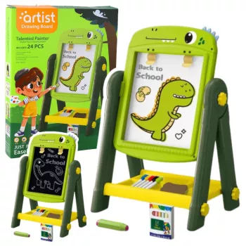 LEAN TOYS Dvipusė magnetinė rašymo lenta su dinozaurų dizainu, žalia, su priedais