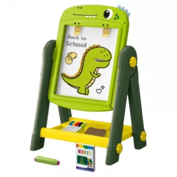 LEAN TOYS Dvipusė magnetinė rašymo lenta su dinozaurų dizainu, žalia, su priedais
