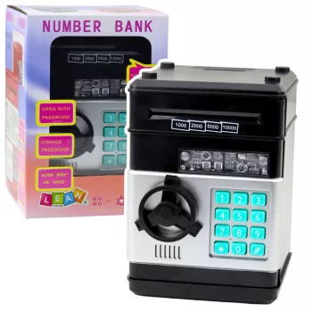 LEAN TOYS ATM Safe taupyklė su PIN kodu, šviesos ir garso efektais – juoda