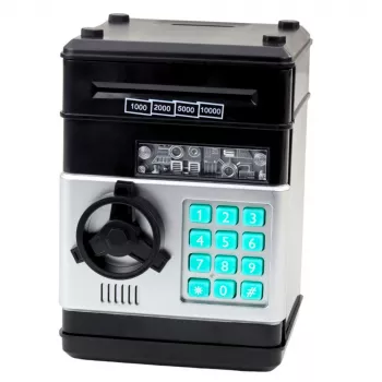 LEAN TOYS ATM Safe taupyklė su PIN kodu, šviesos ir garso efektais – juoda