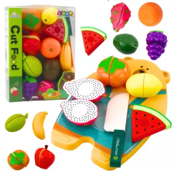 LEAN TOYS Vaisių pjaustymo rinkinys su pjaustymo lenta ir peiliu, mokomasis žaislas vaikams