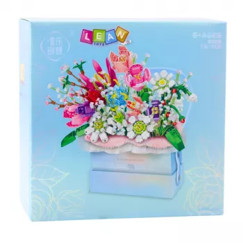 LEAN TOYS Construction Blocks kompozicija dėžutėje Floral Blue LED Box 761vnt.
