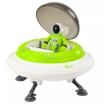 LEAN TOYS UFO erdvėlaivis su astronauto figūrėle, šviesomis ir garsais, žalias
