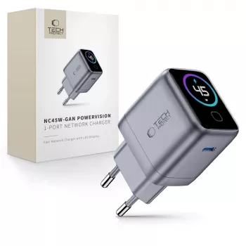 TECH-PROTECT POWERVISION NC45W-GAN 1 prievado tinklo įkroviklis PD 45W tamsiai pilkas