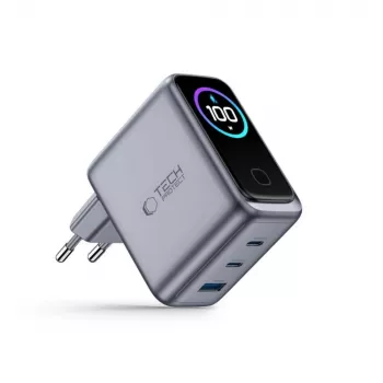 TECH-PROTECT PowerVision NC100W GaN 100W 3 prievadų USB-C PD ir USB-A QC3.0 sieninis įkroviklis - tamsiai pilka