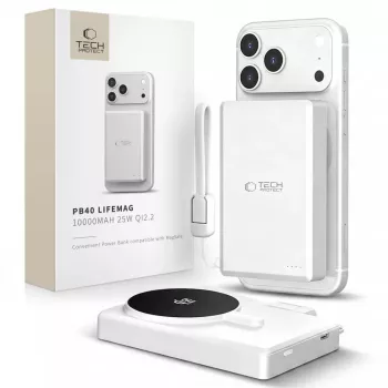 TECH-PROTECT PB40 LIFEMAG 10000mAh 25W Qi2.2 MagSafe Power Bank, baltas/sidabrinis