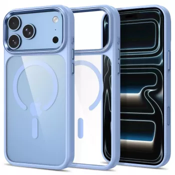 Tech-Protect Magmat MagSafe skaidrus dėklas, skirtas iPhone 17 Pro / 18 Pro - šviesiai mėlynas rėmelis