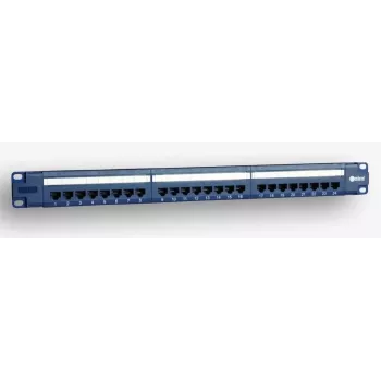 EmiterNet 19 colių 1U 24 prievadų RJ45 UTP Cat.5e skydinė panelė su kabelių tvarkymo lentyna, mėlyna (PoE suderinama)