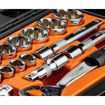 NEO TOOLS 1/2 colio lizdinių raktų rinkinys, 23 vnt., chromvanadžio plieno, DIN 3124