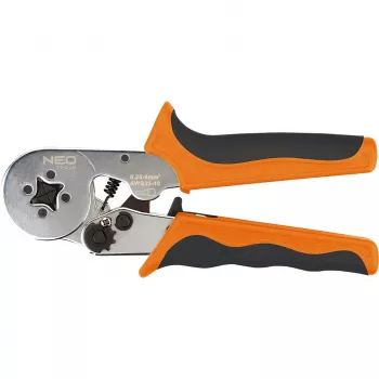NEO Tools savireguliuojantis reples su reketu įvorių antgaliams 0,25–6 mm² (AWG 23–10), kvadratinis užspaudimas, ergonomiška dviejų komponentų rankena, 200 mm