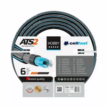 CELLFAST HOBBY ATS 1 sodo žarna 10 m – 1/2 colio 3 sluoksnių Anti-Twist PVC, plyšimo slėgis 20 bar, atspari UV ir dumbliams, žalia/geltona