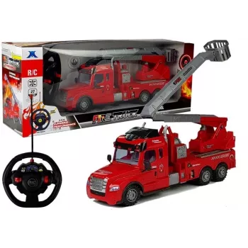 LEAN TOYS Fire Truck with Ladder R/C nuotolinio valdymo 1:14 mastelio 2.4GHz vandens purškimas, šviesos ir garsai