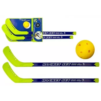LEAN TOYS Floorball rinkinys su 2 ledo ritulio lazdomis ir kamuoliu, 82 cm, raudona/mėlyna, vaikams nuo 6 metų