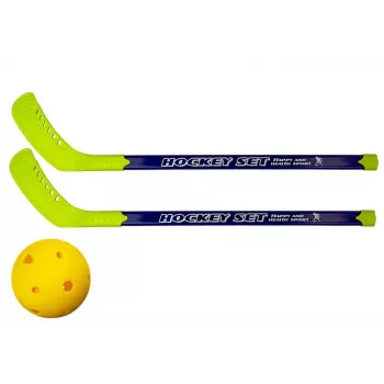 LEAN TOYS Floorball rinkinys su 2 ledo ritulio lazdomis ir kamuoliu, 82 cm, raudona/mėlyna, vaikams nuo 6 metų