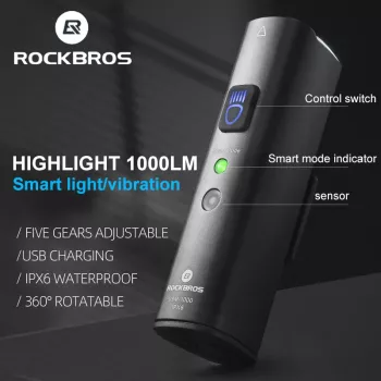 ROCKBROS V9M-1000 1000 liumenų USB-C įkraunamas priekinis dviračio žibintas - juodas