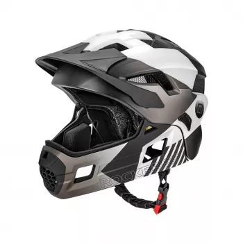 ROCKBROS TS-61 vaikiškas transformuojamas dviračio šalmas su nuimamu smakro apsaugu, S dydis (48-52 cm), pilkas