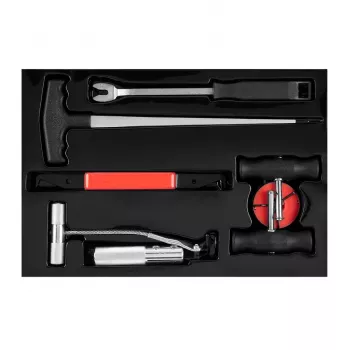 NEO TOOLS TOP-11-819 7 dalių stiklo keitimo rinkinys su 22 m kvadratinio profilio viela, rankenomis, tiektuvu, yla, apdailos įrankiu, vielos griebtuvu ir dėklu