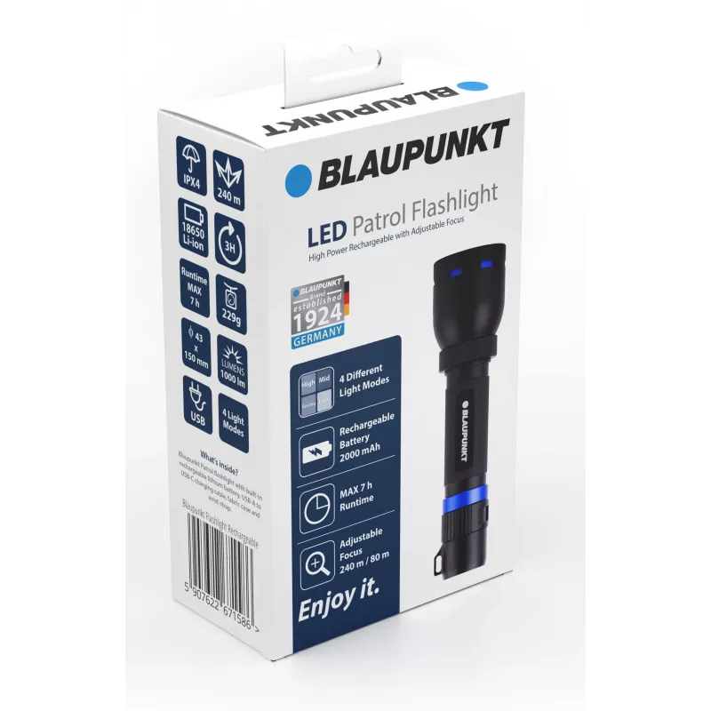 Blaupunkt Patrol LED žibintuvėlis, 1000 lm, IPX4, 10W, 4000K neutraliai balta (BLAUPUNKT-LR-1000-NW)