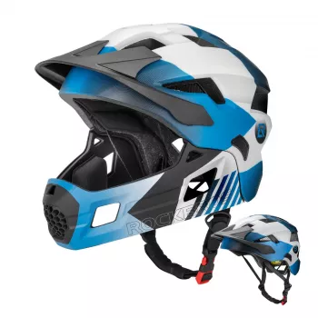 ROCKBROS TS-61 vaikiškas transformuojamas dviračio šalmas su nuimamu smakro apsaugu, S dydis (48–54 cm), mėlynas