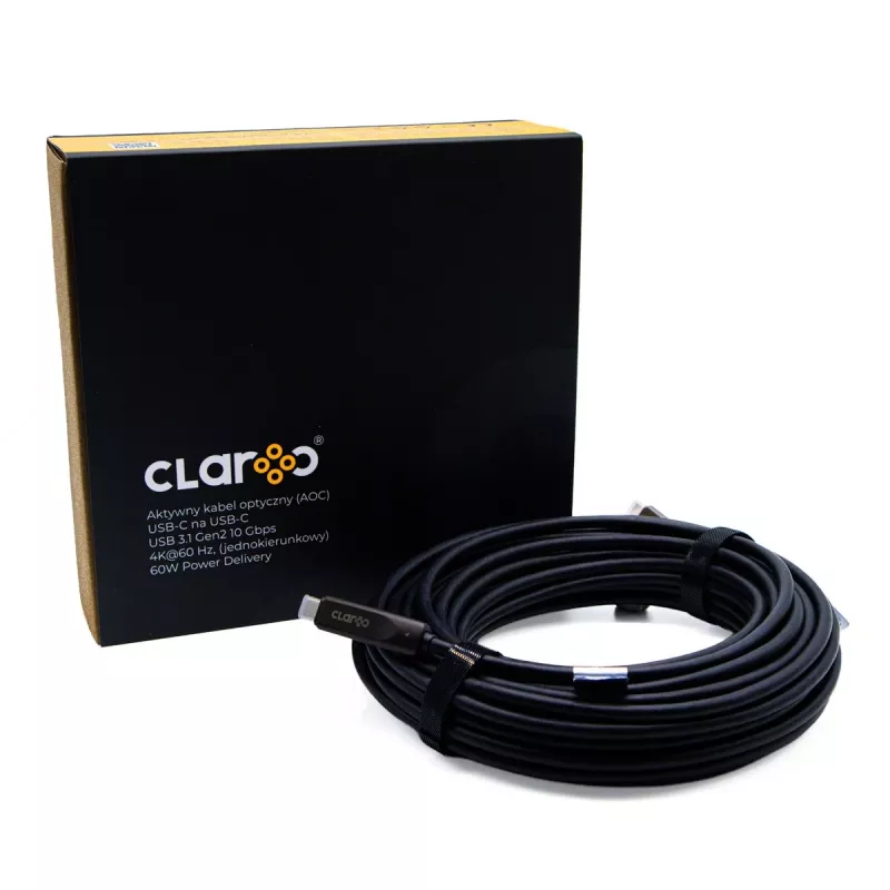 Claroc Active Optical USB-C laidas 12m 4K@60Hz 60W PD 10Gbps juodas