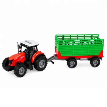 LEAN TOYS Traktorius su priekaba gyvūnų pervežimui, karvės figūrėlės, šviesos ir garsai, 4 vnt.