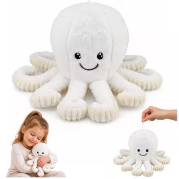 LEAN TOYS Plush aštuonkojis su elastingais čiuptuvais, baltas, 30 cm