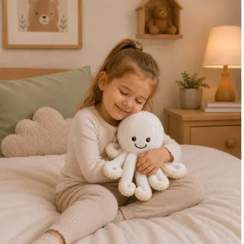 LEAN TOYS Plush aštuonkojis su elastingais čiuptuvais, baltas, 30 cm