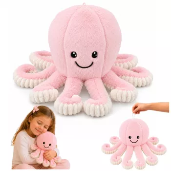 LEAN TOYS Plush Octopus minkštas žaislas su elastingais čiuptuvais, rožinis, 50 cm