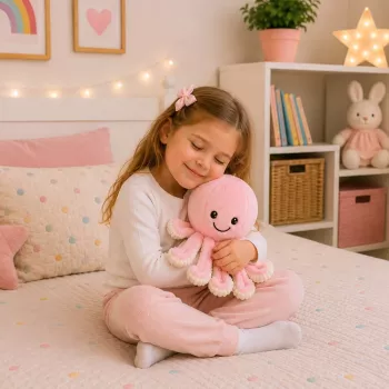 LEAN TOYS Plush Octopus minkštas žaislas su elastingais čiuptuvais, rožinis, 50 cm