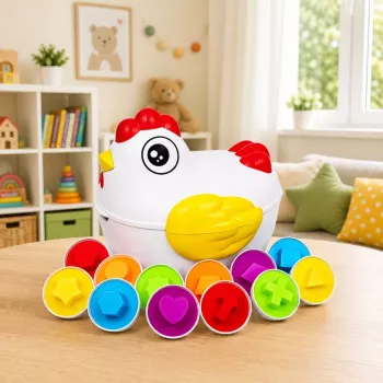 LEAN TOYS Mokomoji višta su 12 kiaušinių formų ir spalvų rūšiuoklis
