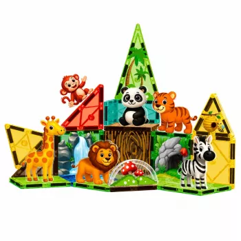 LEAN TOYS magnetiniai konstruktoriaus blokeliai Wild Animals Jungle ZOO 27 vnt.