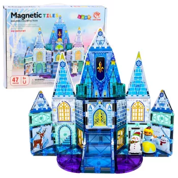 LEAN TOYS Magnetiniai konstruktoriaus blokeliai Ledinės princesės pilis mėlyna 47 vnt.