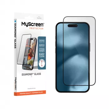 MyScreen Diamond Glass ekrano apsauga, skirta Apple iPhone 18 Pro - 9H grūdintas stiklas, pilna danga, suderinama su dėklais, montavimas be burbuliukų