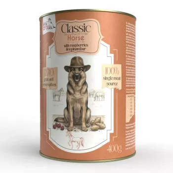 SYTA MICHA Classic Mono Horse su avietėmis ir topinambu – šlapias ėdalas šunims – 400g