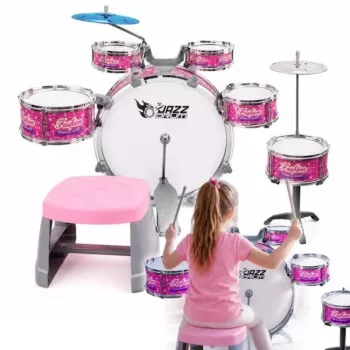 SUPRIMO K-DRUMS 3 rožinis vaikų būgnų komplektas su taburete ir lazdelėmis