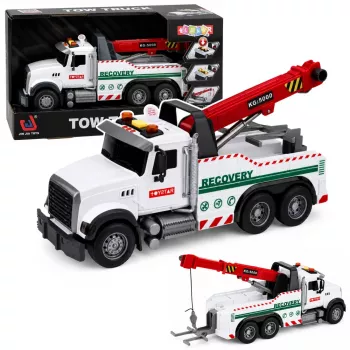 LEAN TOYS statybinis sunkvežimis su reguliuojamu kranu, šviesomis ir garsais, baltas, 1:14