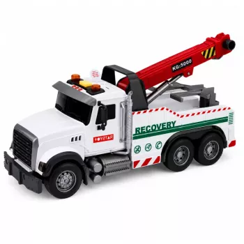 LEAN TOYS statybinis sunkvežimis su reguliuojamu kranu, šviesomis ir garsais, baltas, 1:14