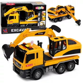 LEAN TOYS 1:14 RC ekskavatorius su judamu kaušu, šviesomis ir garsais – geltonas