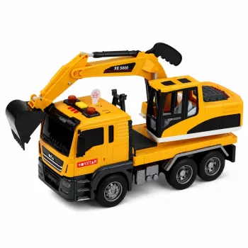 LEAN TOYS 1:14 RC ekskavatorius su judamu kaušu, šviesomis ir garsais – geltonas