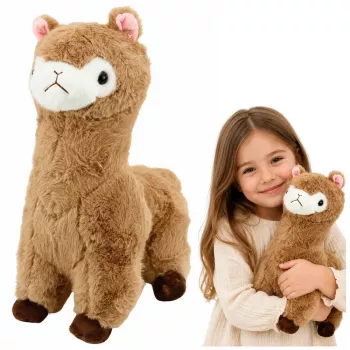 LEAN TOYS minkšta alpakos lama žaislas minkštu kailiu smėlio spalvos 38 cm