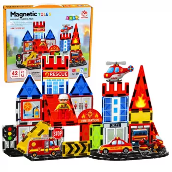 LEAN TOYS Magnetiniai konstrukciniai blokeliai Gaisrinė 42 dalys
