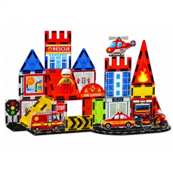 LEAN TOYS Magnetiniai konstrukciniai blokeliai Gaisrinė 42 dalys