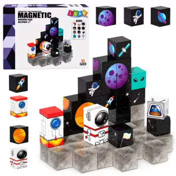 LEAN TOYS magnetinių blokelių rinkinys 50 vnt., 3D kubeliai, pikselių konstravimo rinkinys