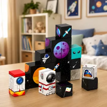 LEAN TOYS magnetinių blokelių rinkinys 50 vnt., 3D kubeliai, pikselių konstravimo rinkinys